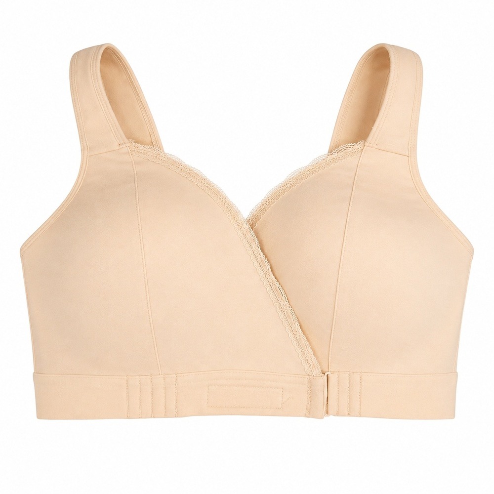 FionaBra Large Front Closure Wireless Bra Nude Cotton Spandex Lace Trim Comfort